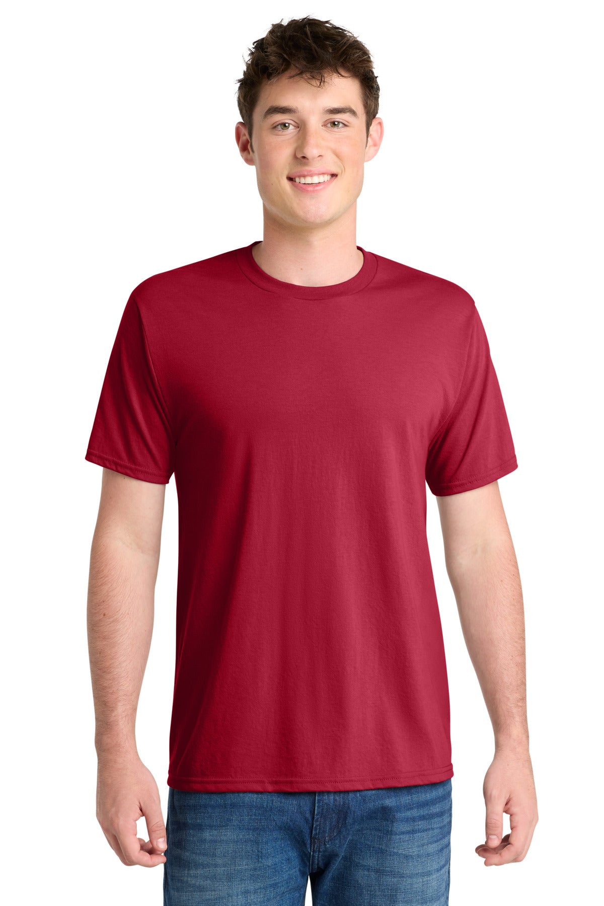 Custom logo Port & Co® Performance Blend Tee. PC381 in Red