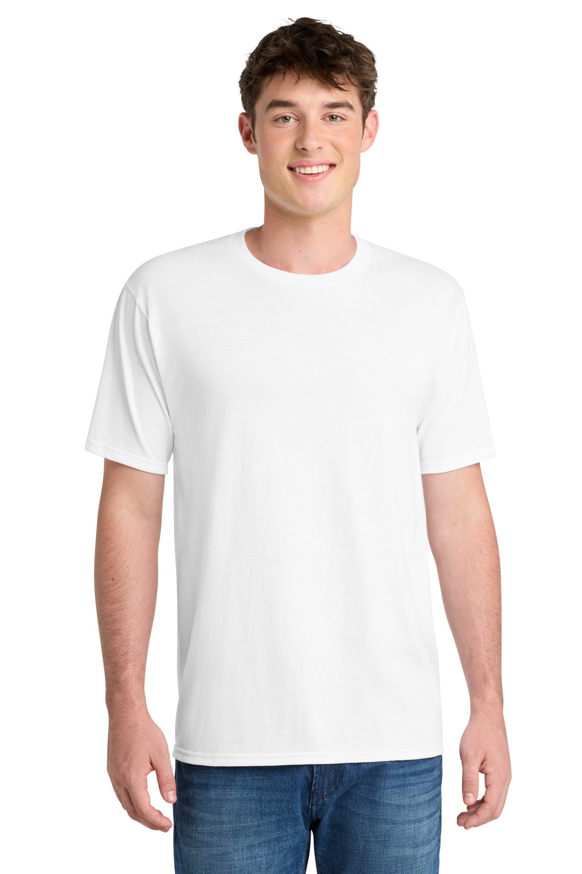 Custom logo Port & Co® Performance Blend Tee. PC381 in White