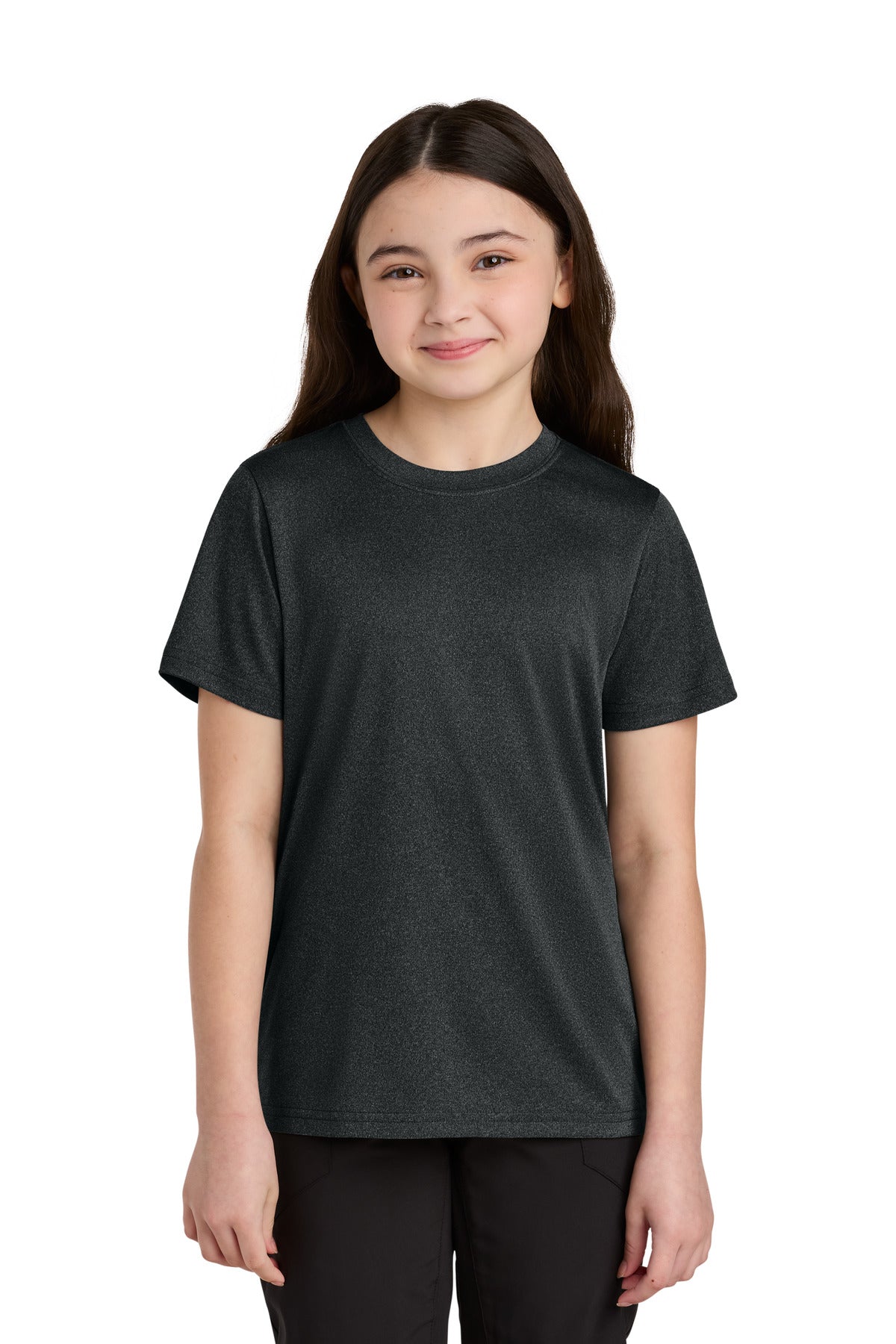 Custom logo Port & Co® Youth Heather Performance Tee PC390Y in Black Heather