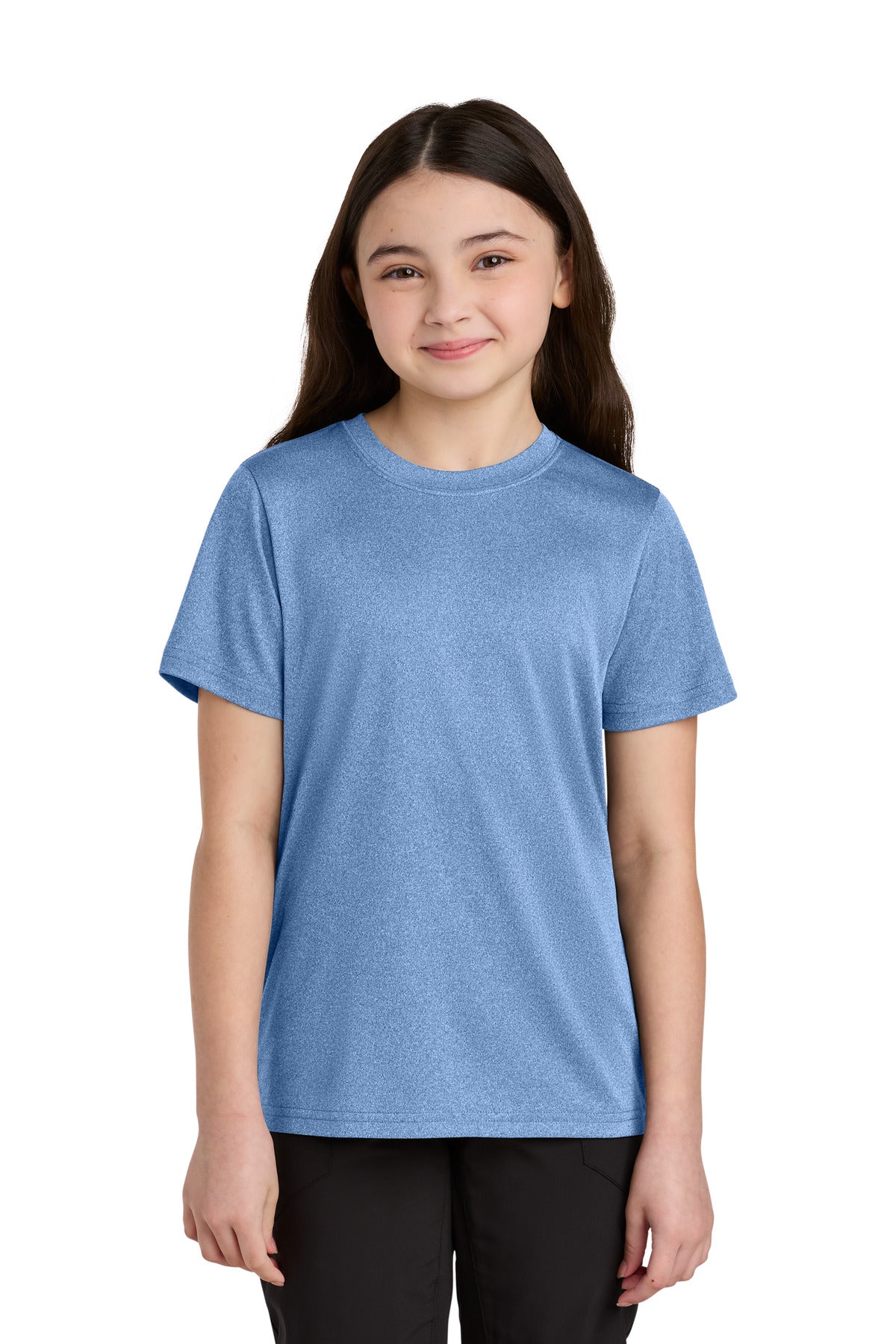 Custom logo Port & Co® Youth Heather Performance Tee PC390Y in Carolina Blue Heather