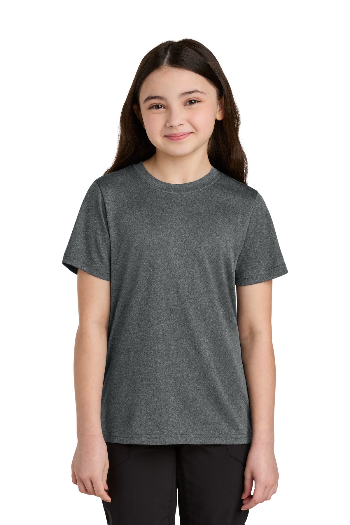 Custom logo Port & Co® Youth Heather Performance Tee PC390Y in Metal Grey Heather