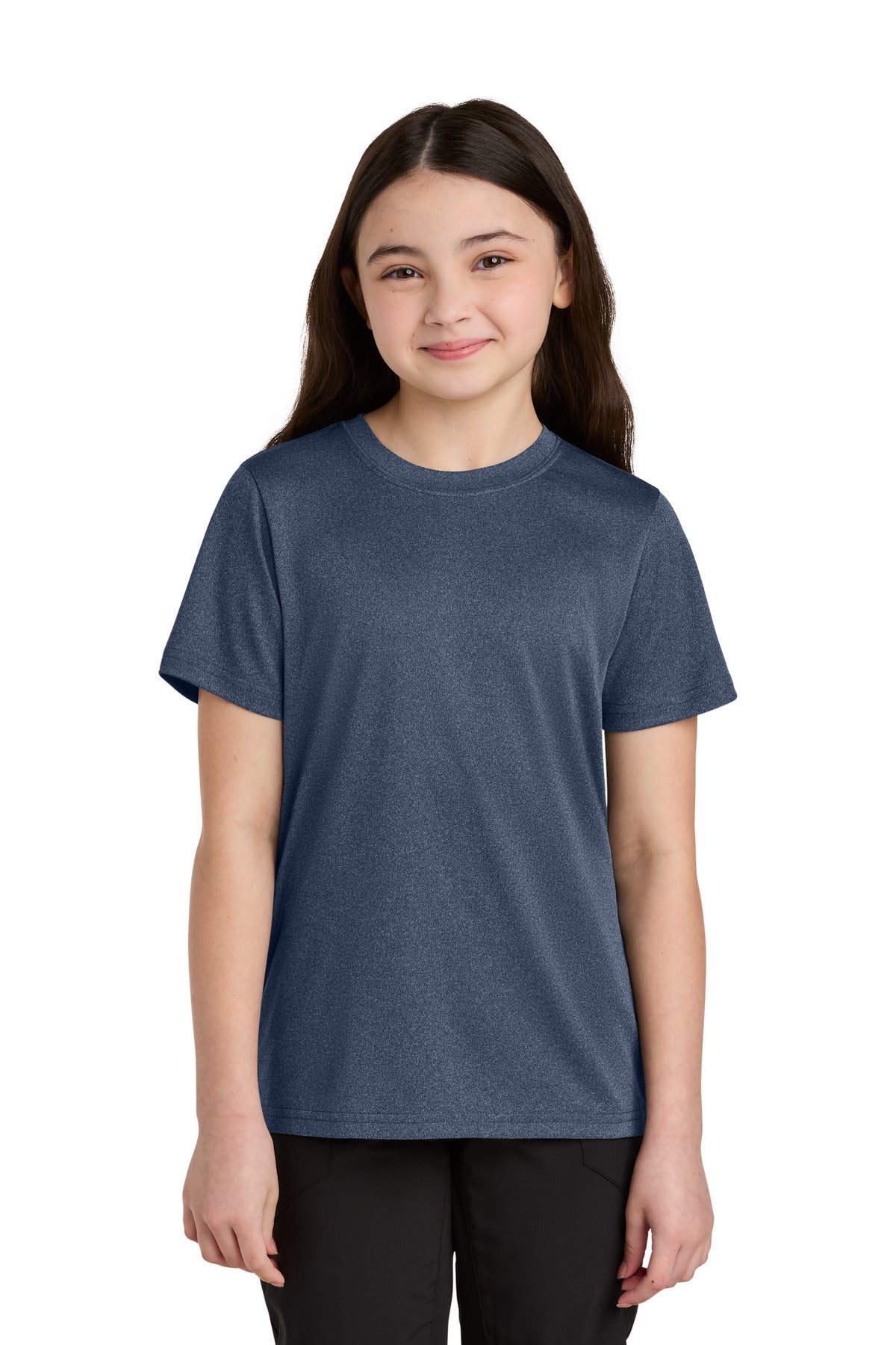 Custom logo Port & Co® Youth Heather Performance Tee PC390Y in True Navy Heather