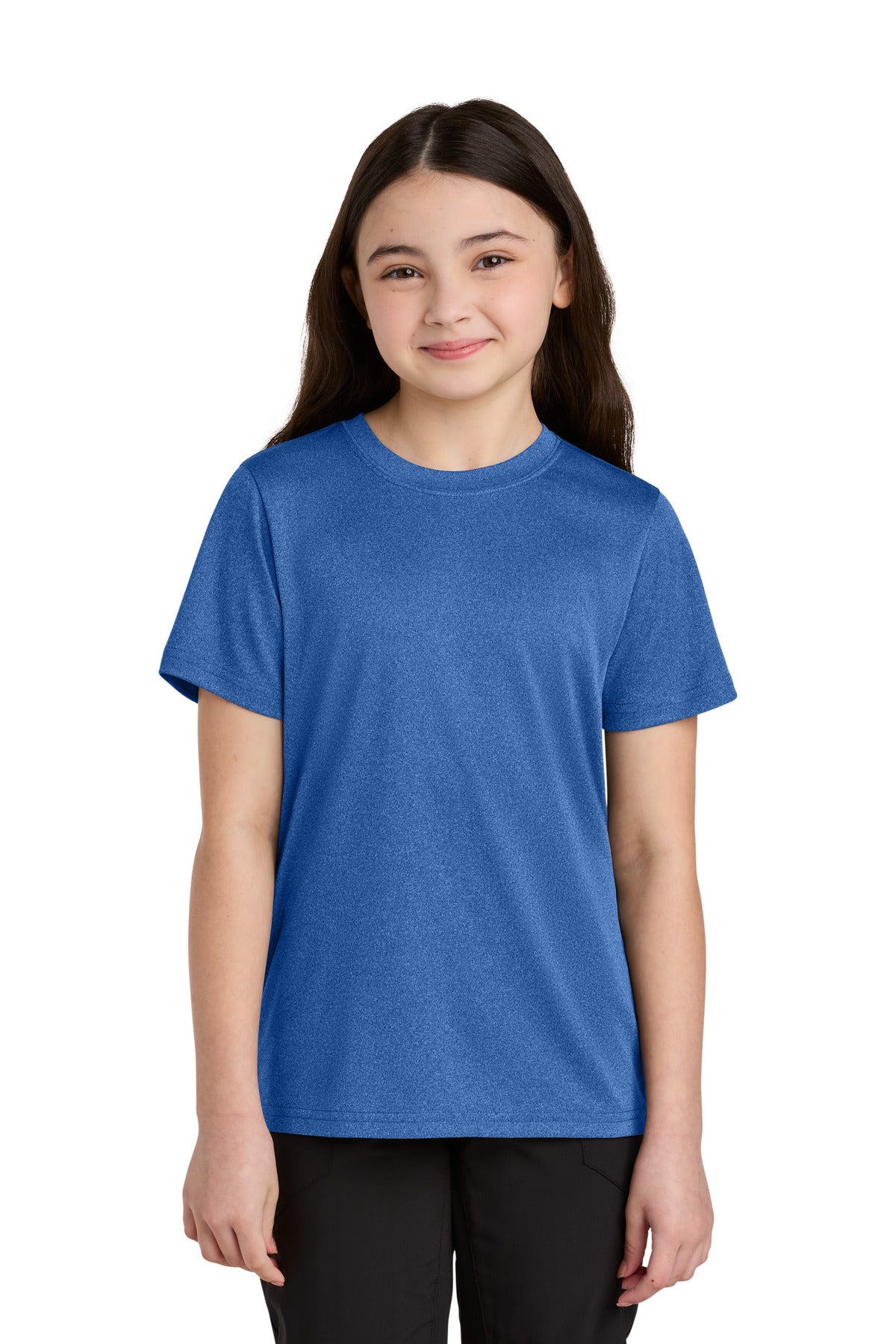 Custom logo Port & Co® Youth Heather Performance Tee PC390Y in True Royal Heather