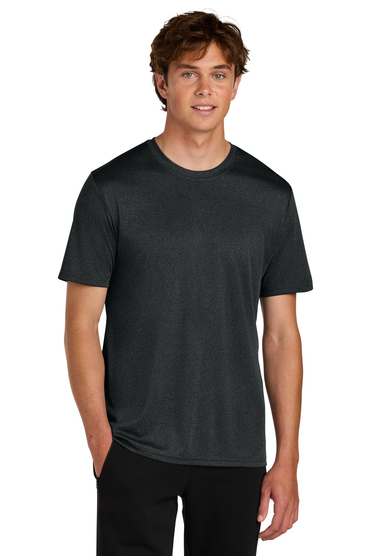 Custom logo Port & Co® Heather Performance Tee PC390 in Black Heather