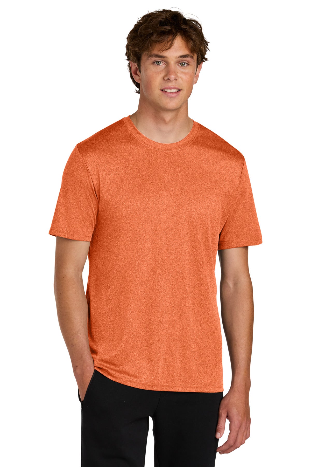 Custom logo Port & Co® Heather Performance Tee PC390 in Deep Orange Heather
