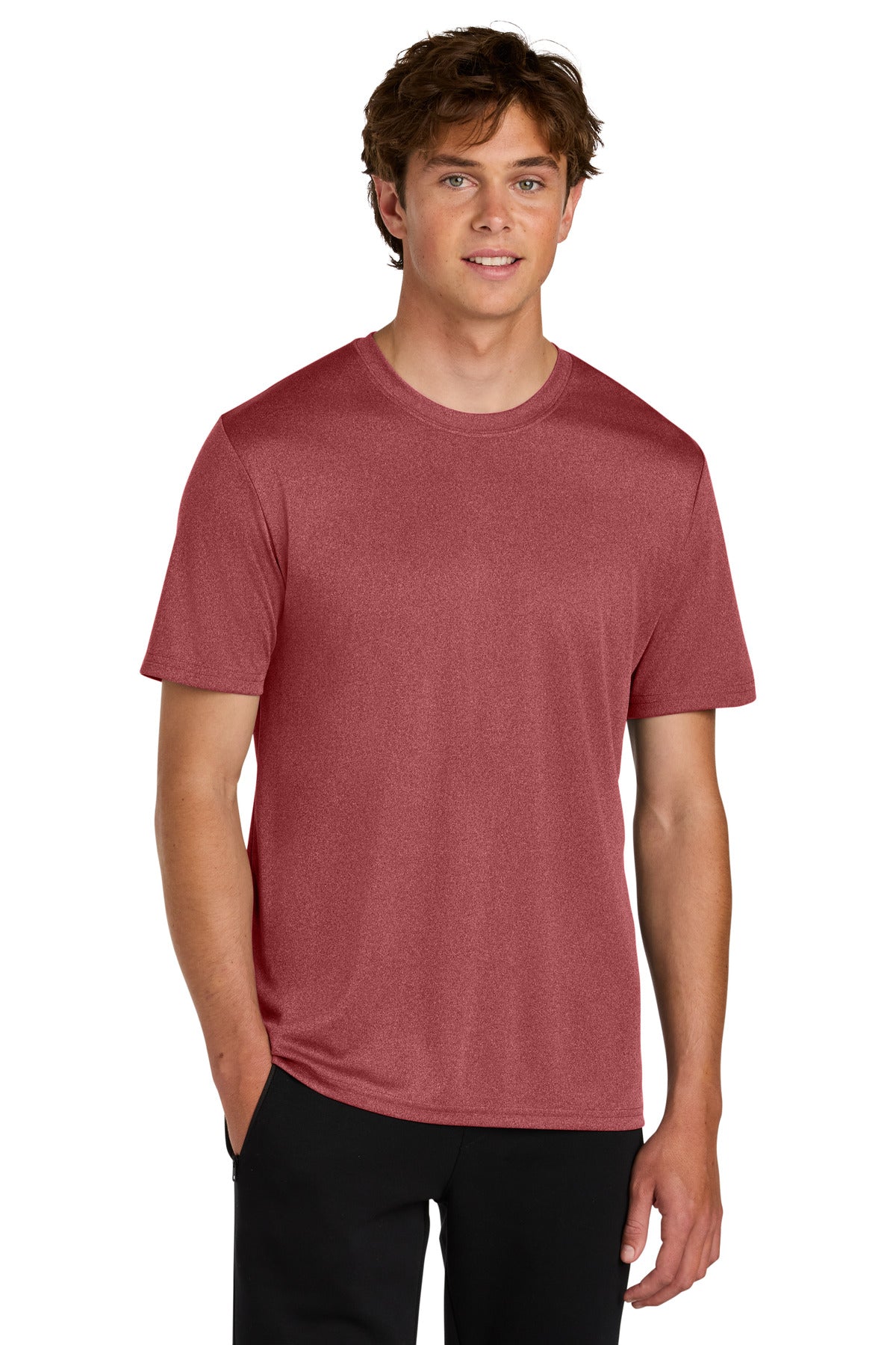 Custom logo Port & Co® Heather Performance Tee PC390 in Deep Red Heather