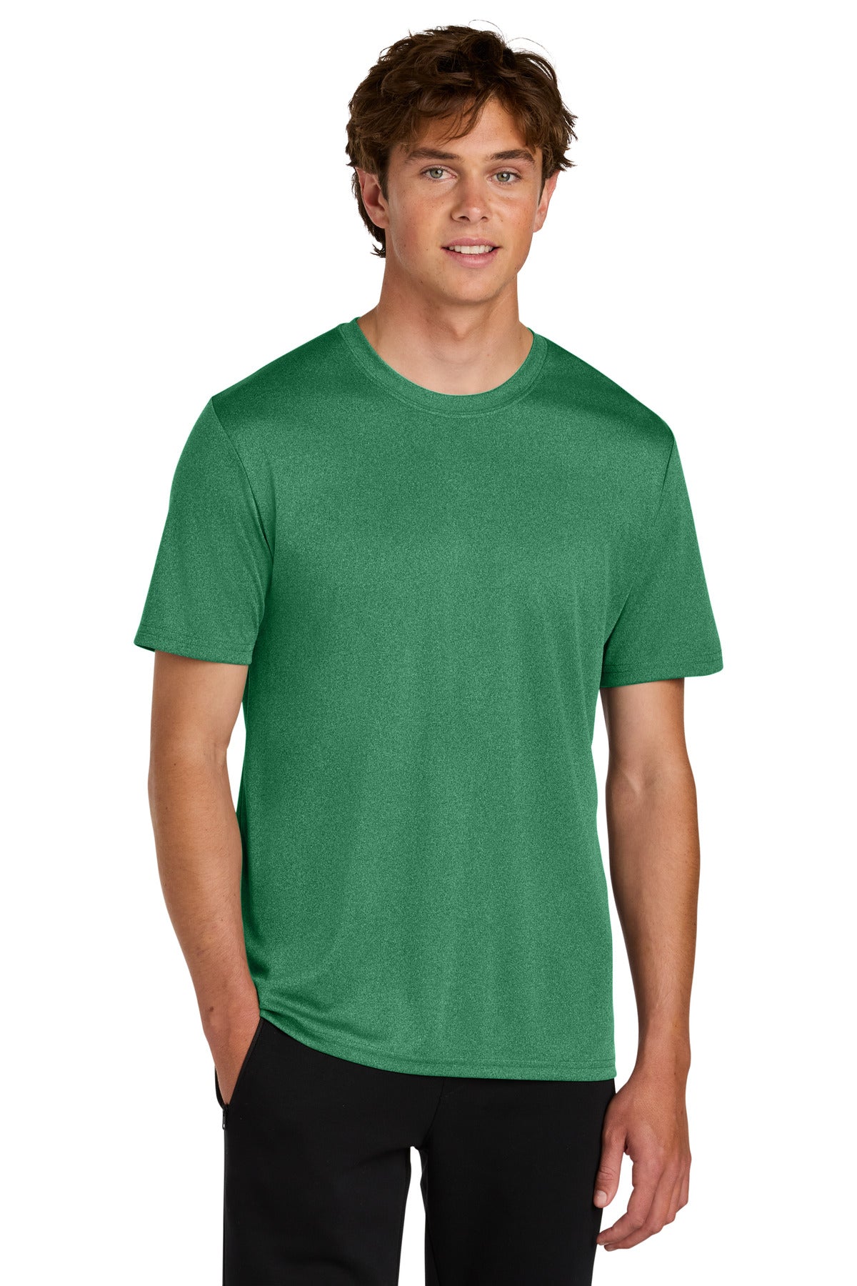 Custom logo Port & Co® Heather Performance Tee PC390 in Kelly Heather