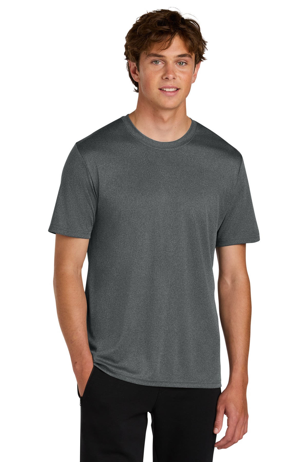 Custom logo Port & Co® Heather Performance Tee PC390 in Metal Grey Heather