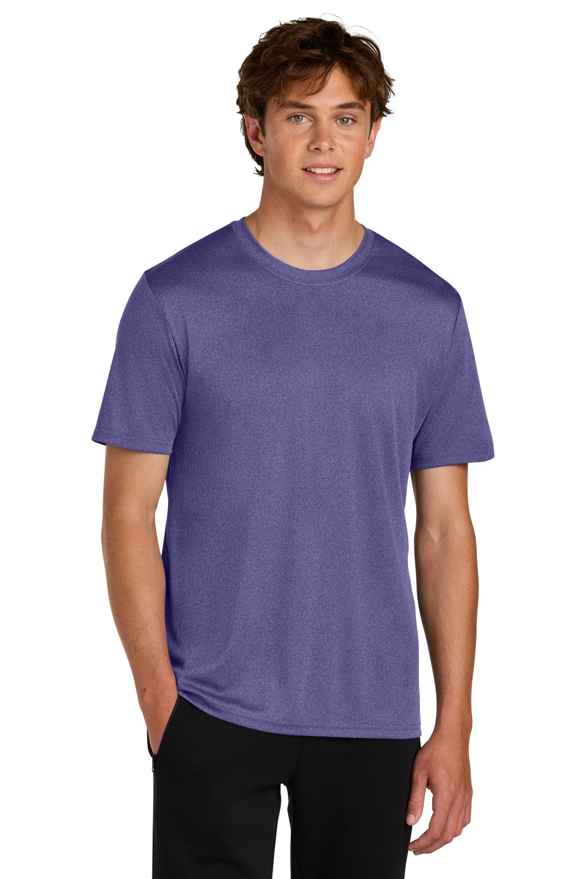 Custom logo Port & Co® Heather Performance Tee PC390 in Team Purple Heather