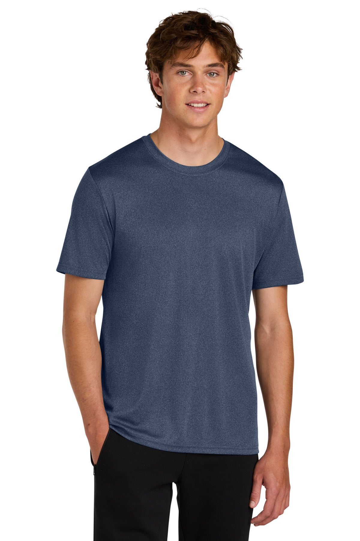 Custom logo Port & Co® Heather Performance Tee PC390 in True Navy Heather