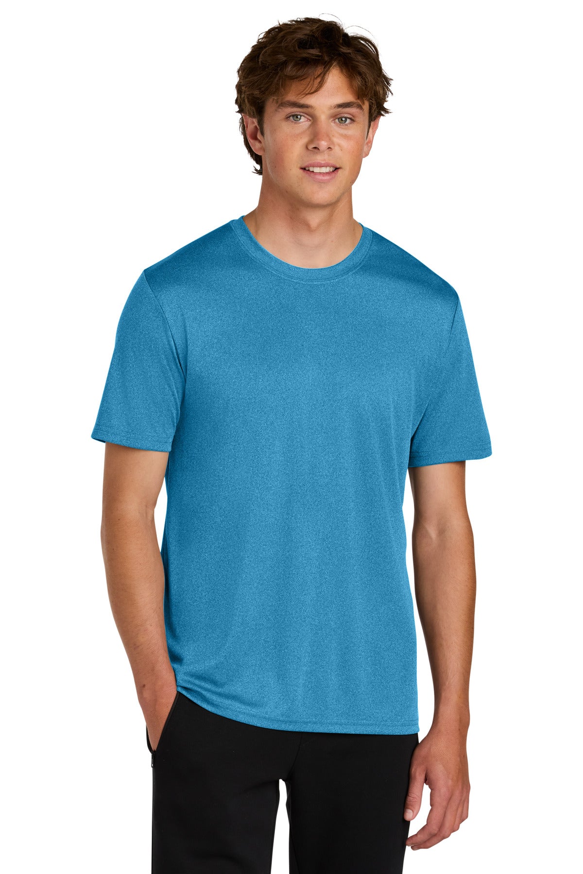 Custom logo Port & Co® Heather Performance Tee PC390 in Turquoise Heather