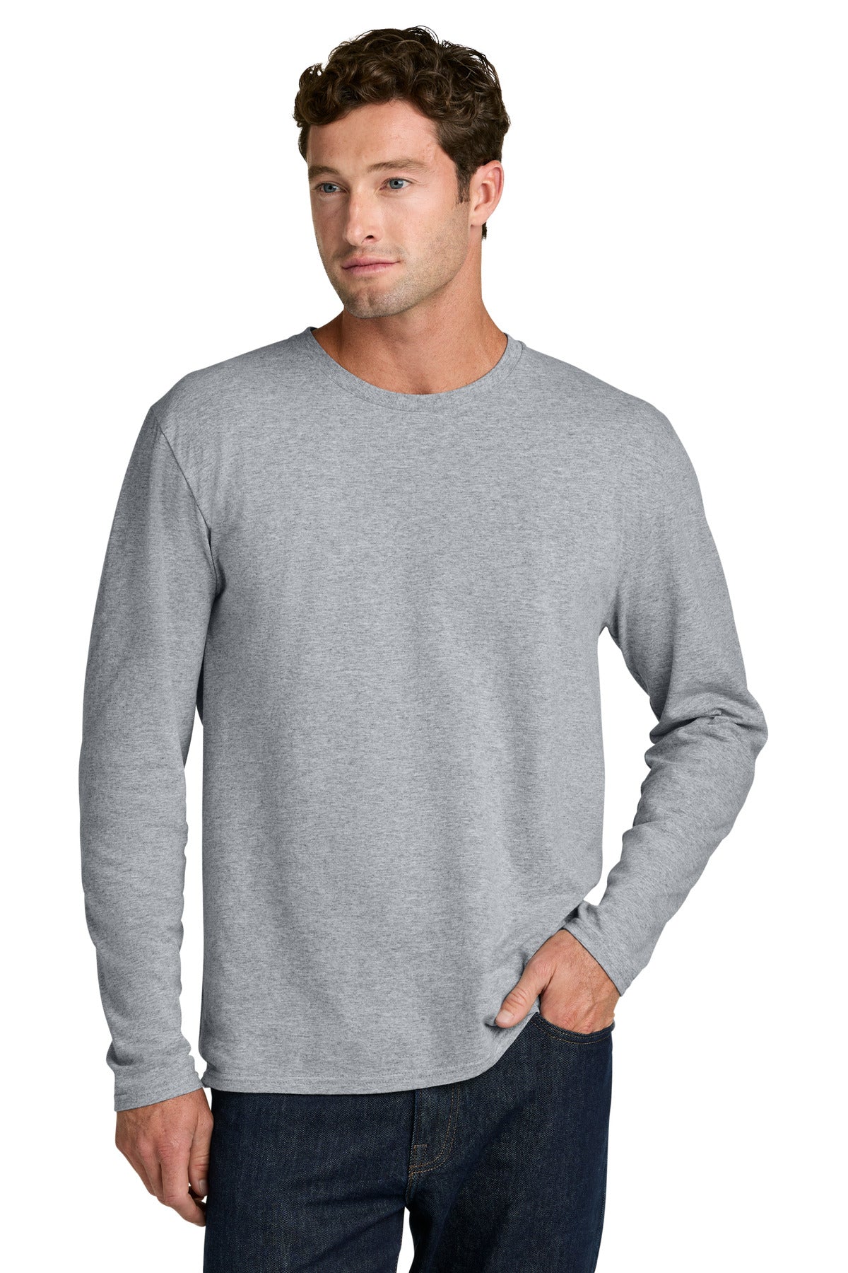Custom logo Port & Co® Easy Cotton Long Sleeve Tee PC43LS in Athletic Heather