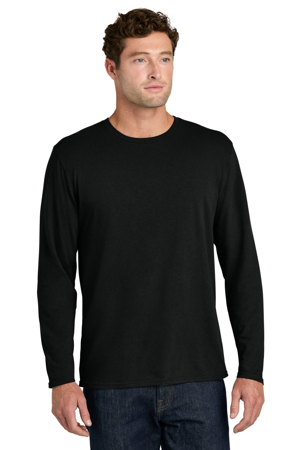 Custom logo Port & Co® Easy Cotton Long Sleeve Tee PC43LS in Jet Black