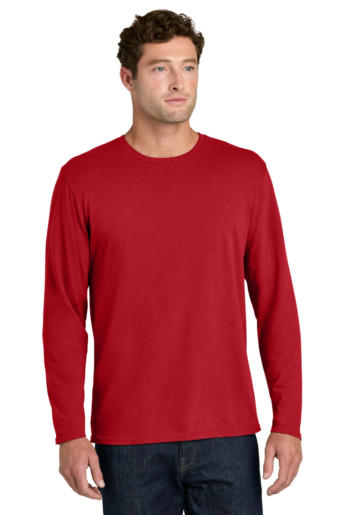 Custom logo Port & Co® Easy Cotton Long Sleeve Tee PC43LS in Red