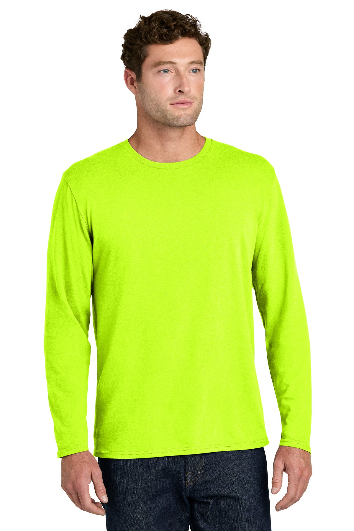 Custom logo Port & Co® Easy Cotton Long Sleeve Tee PC43LS in S. Green