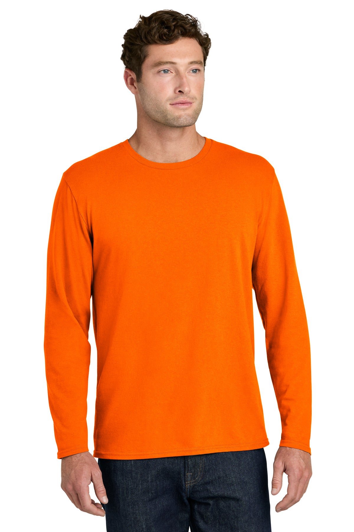 Custom logo Port & Co® Easy Cotton Long Sleeve Tee PC43LS in S. Orange
