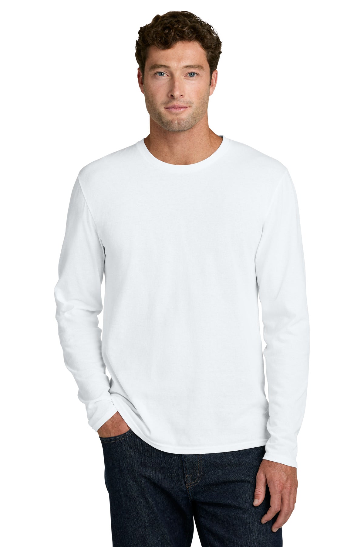 Custom logo Port & Co® Easy Cotton Long Sleeve Tee PC43LS in White