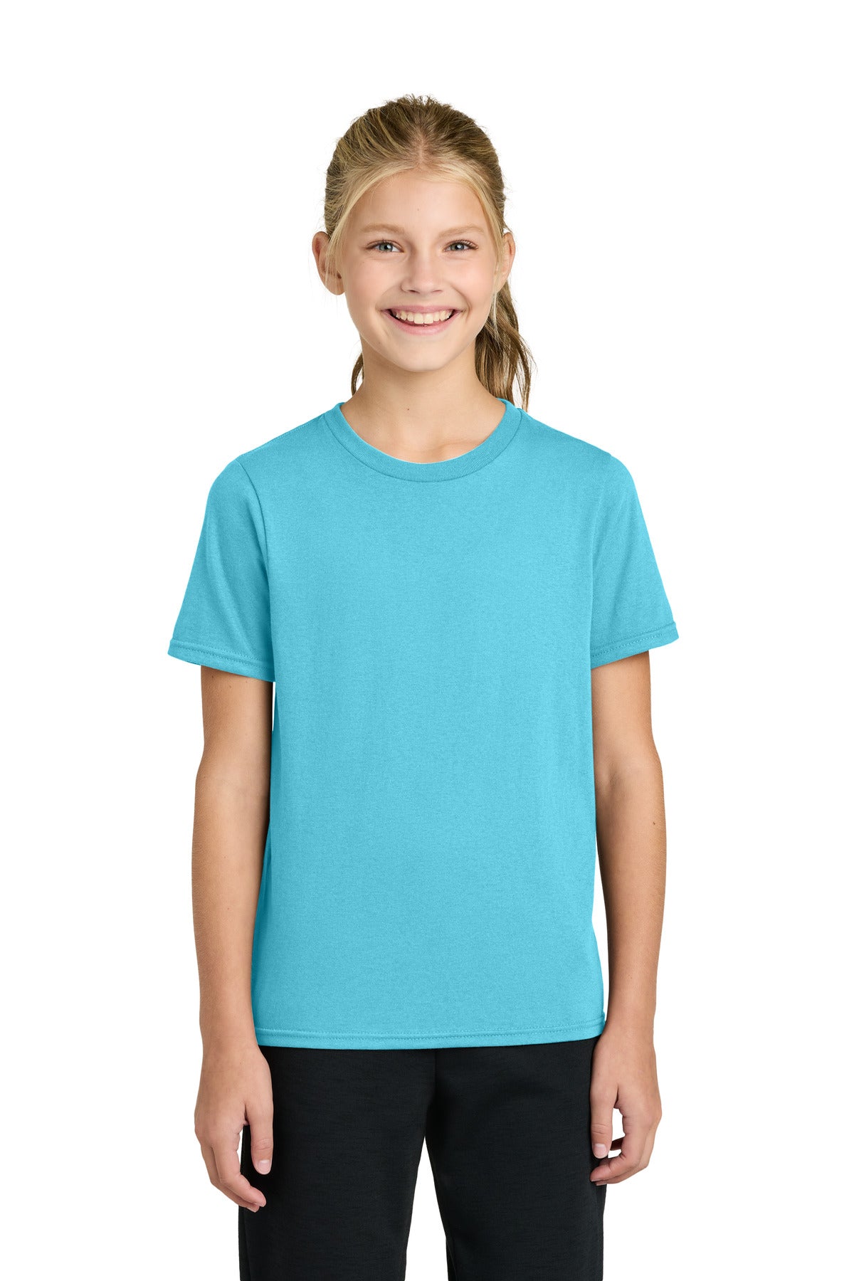 Custom logo Port & Co® Youth Easy Cotton Tee PC43Y in Aquatic Blue