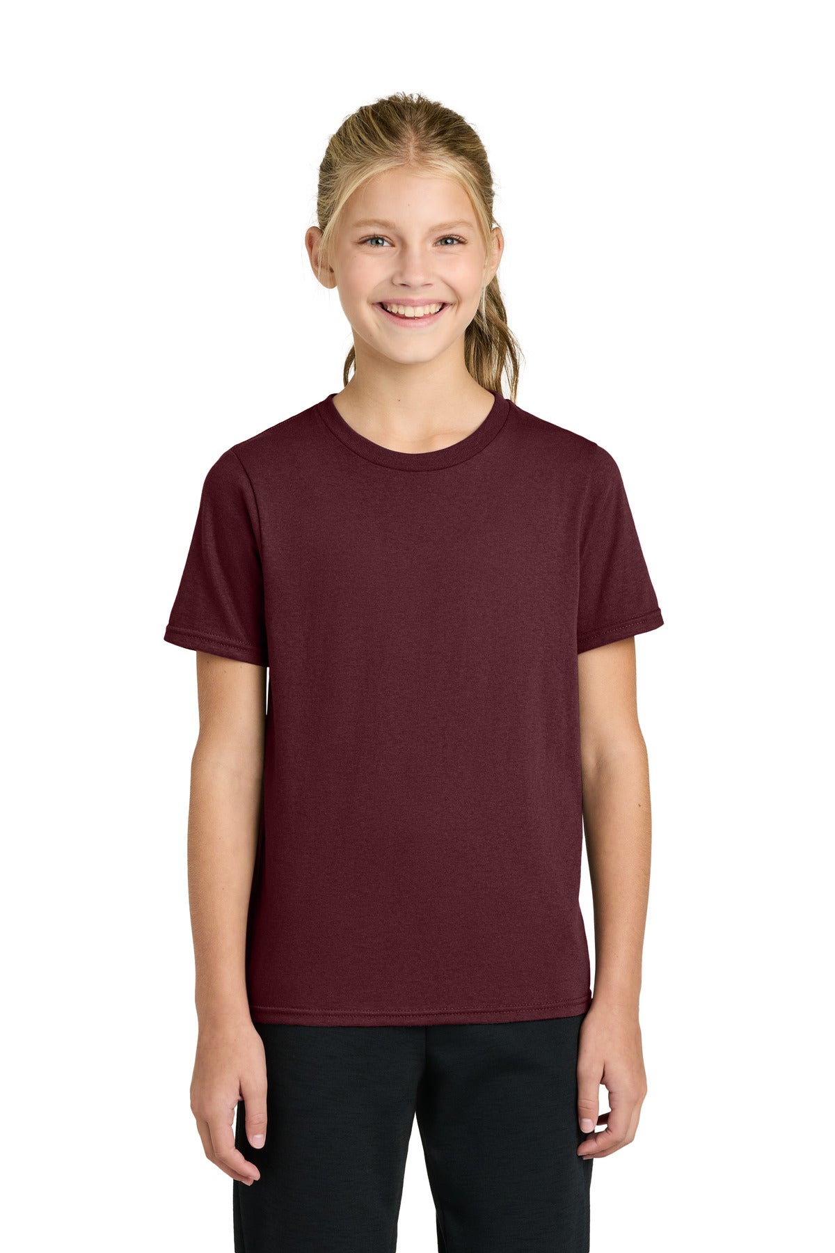 Custom logo Port & Co® Youth Easy Cotton Tee PC43Y in Athletic Maroon