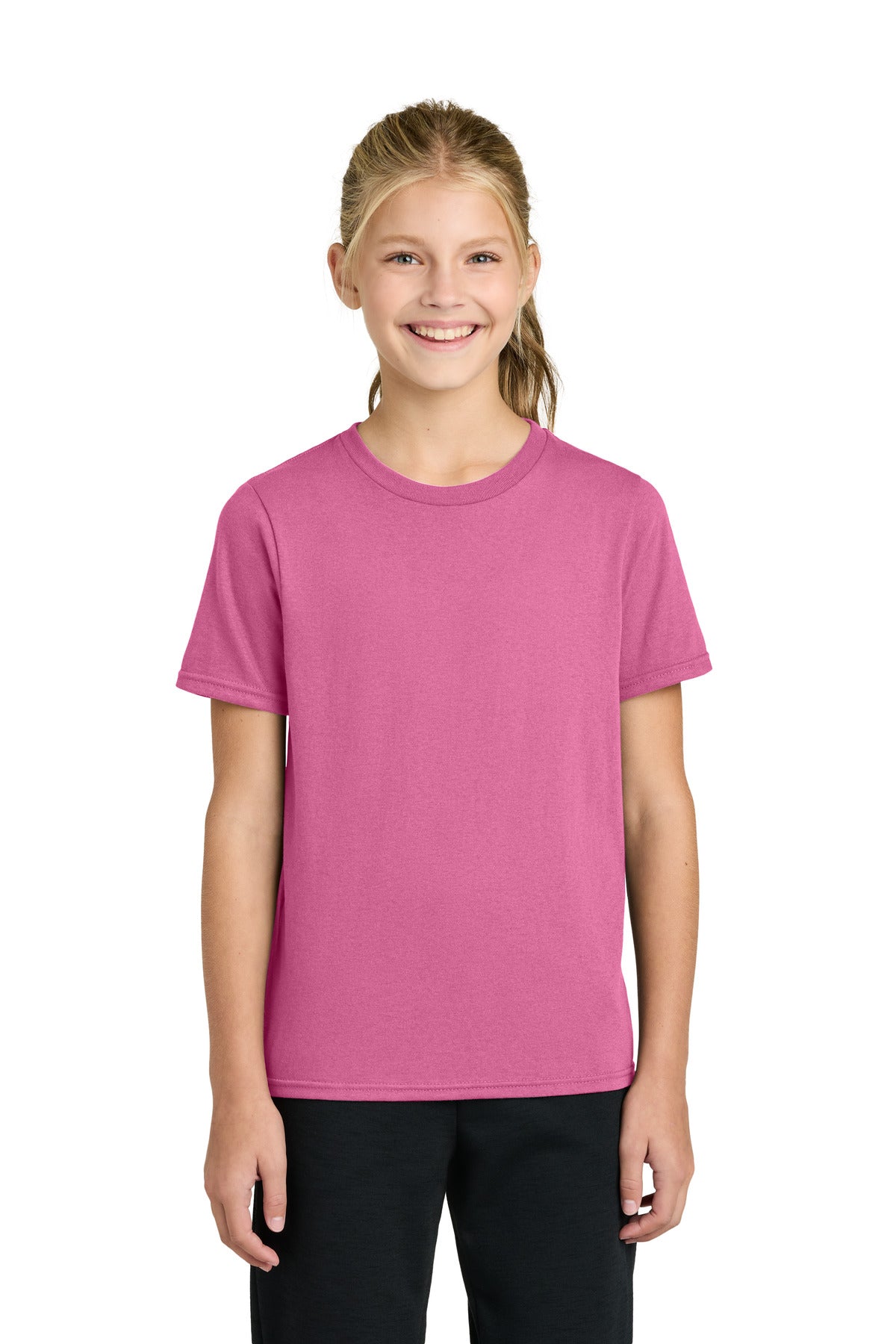Custom logo Port & Co® Youth Easy Cotton Tee PC43Y in Awareness Pink