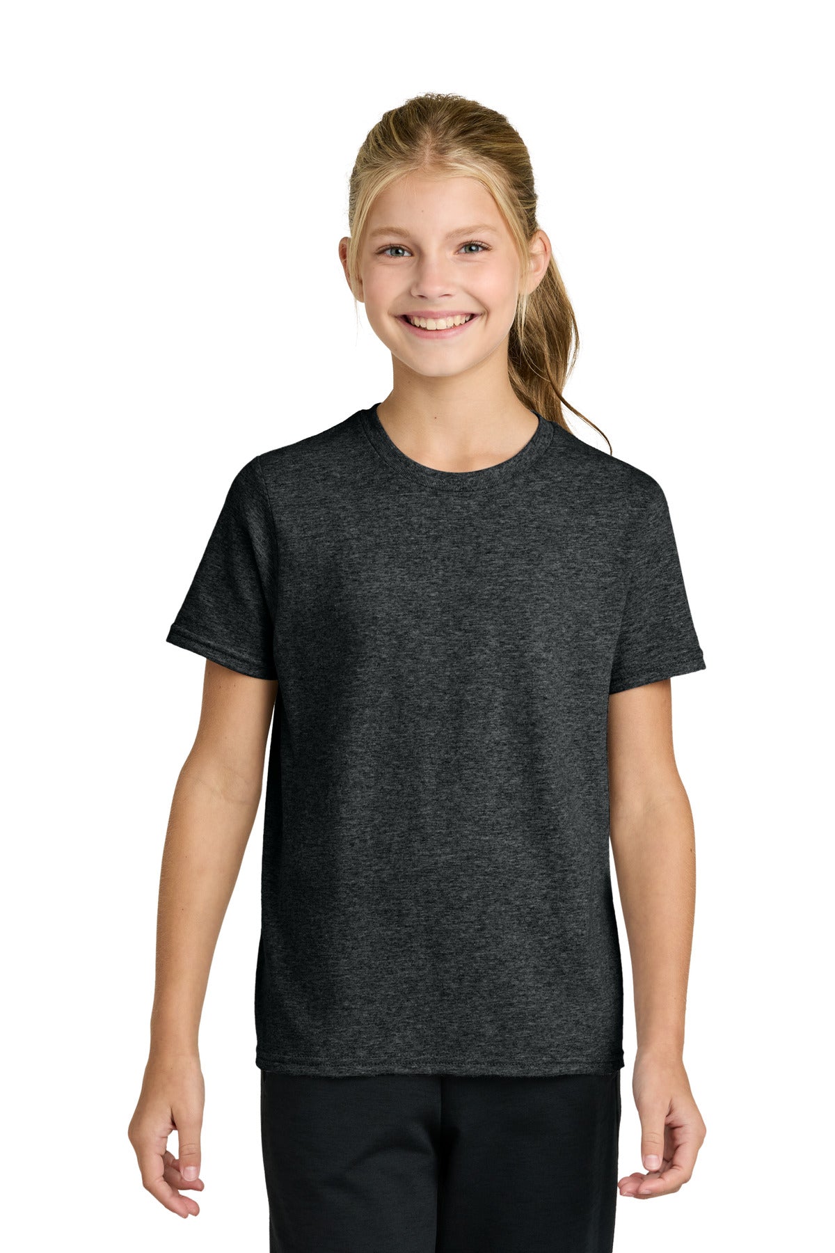 Custom logo Port & Co® Youth Easy Cotton Tee PC43Y in Black Heather