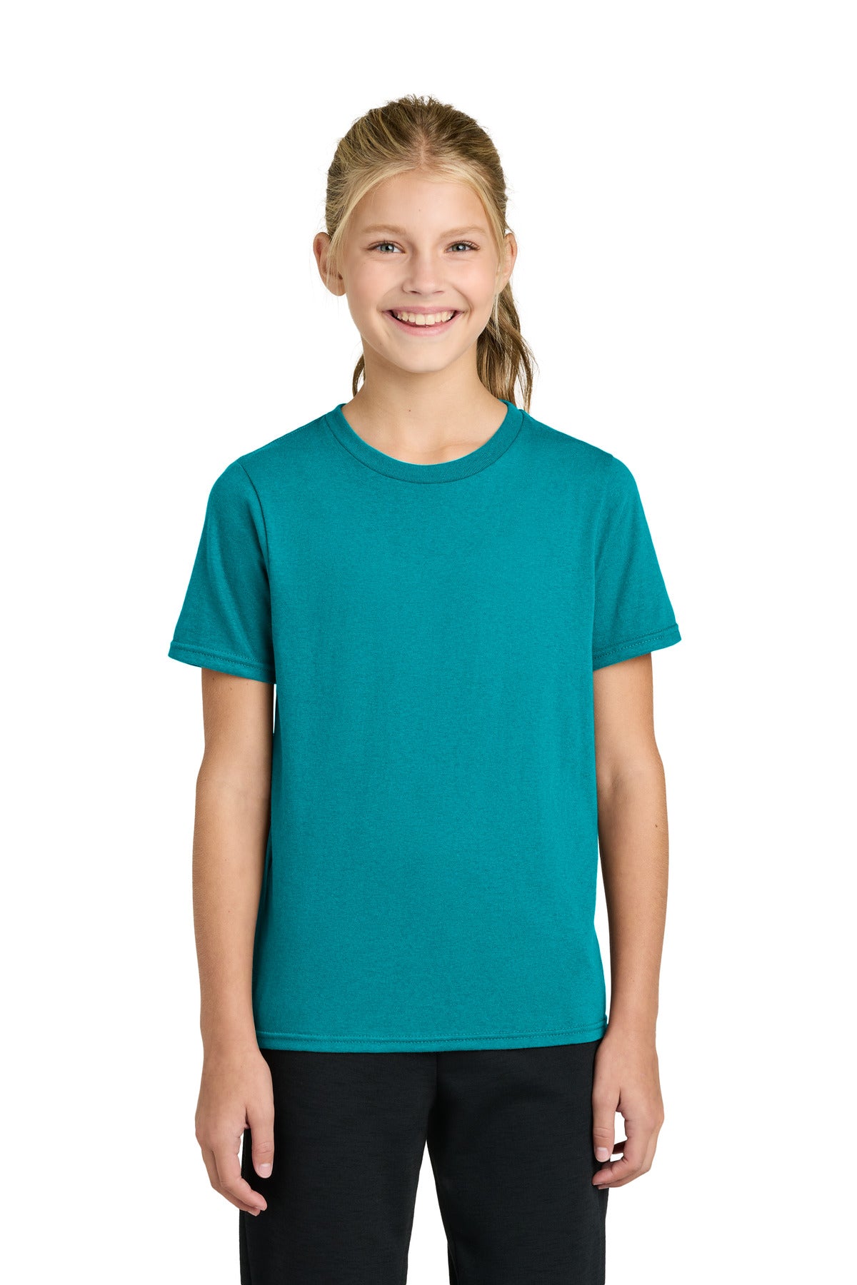 Custom logo Port & Co® Youth Easy Cotton Tee PC43Y in Bright Aqua