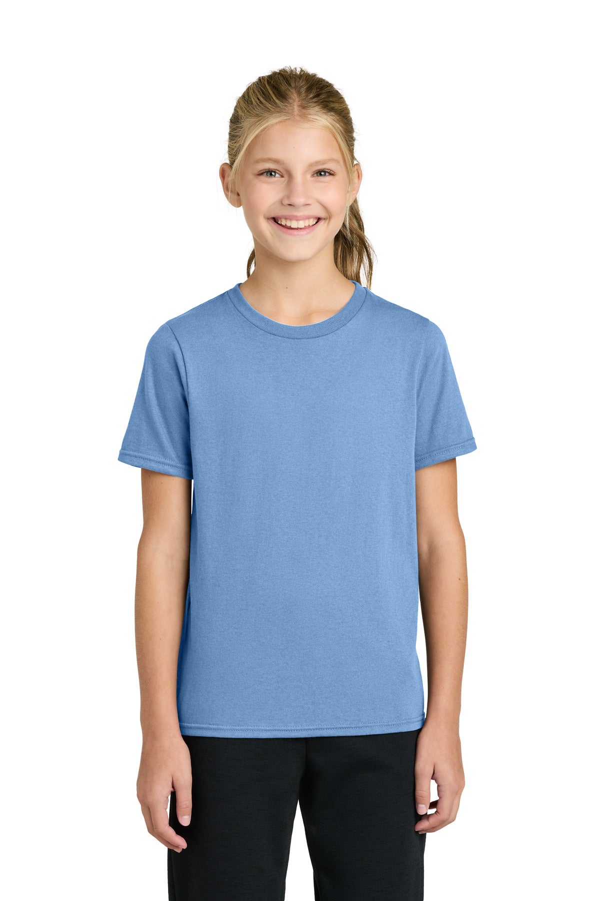 Custom logo Port & Co® Youth Easy Cotton Tee PC43Y in Carolina Blue
