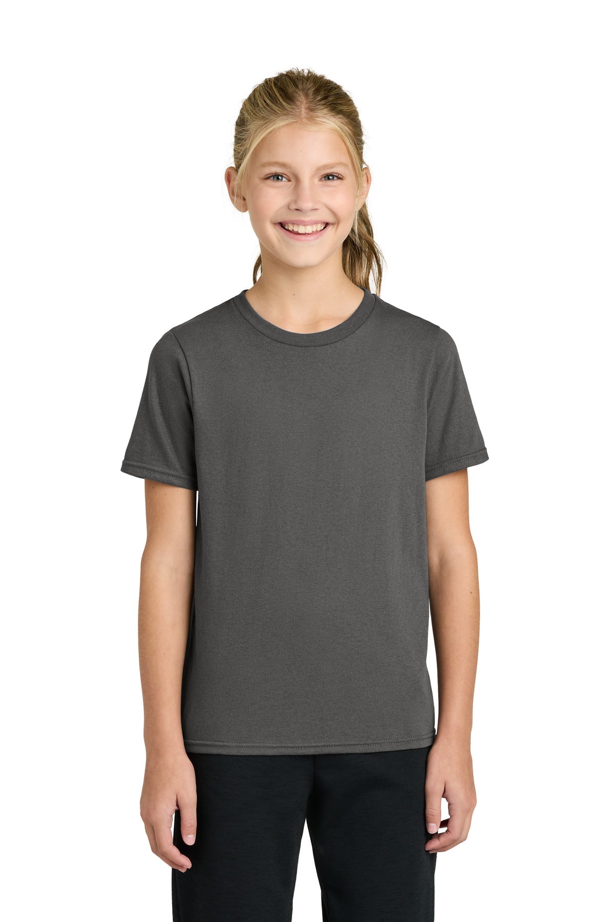 Custom logo Port & Co® Youth Easy Cotton Tee PC43Y in Charcoal
