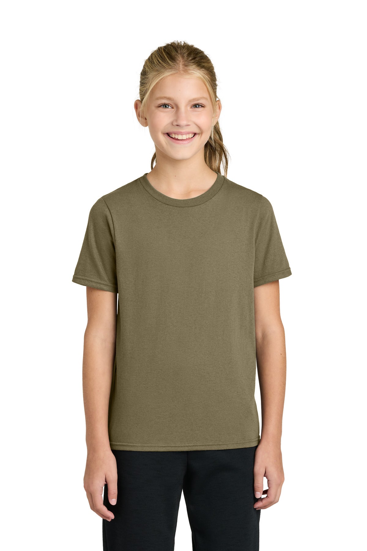 Custom logo Port & Co® Youth Easy Cotton Tee PC43Y in Coyote Brown