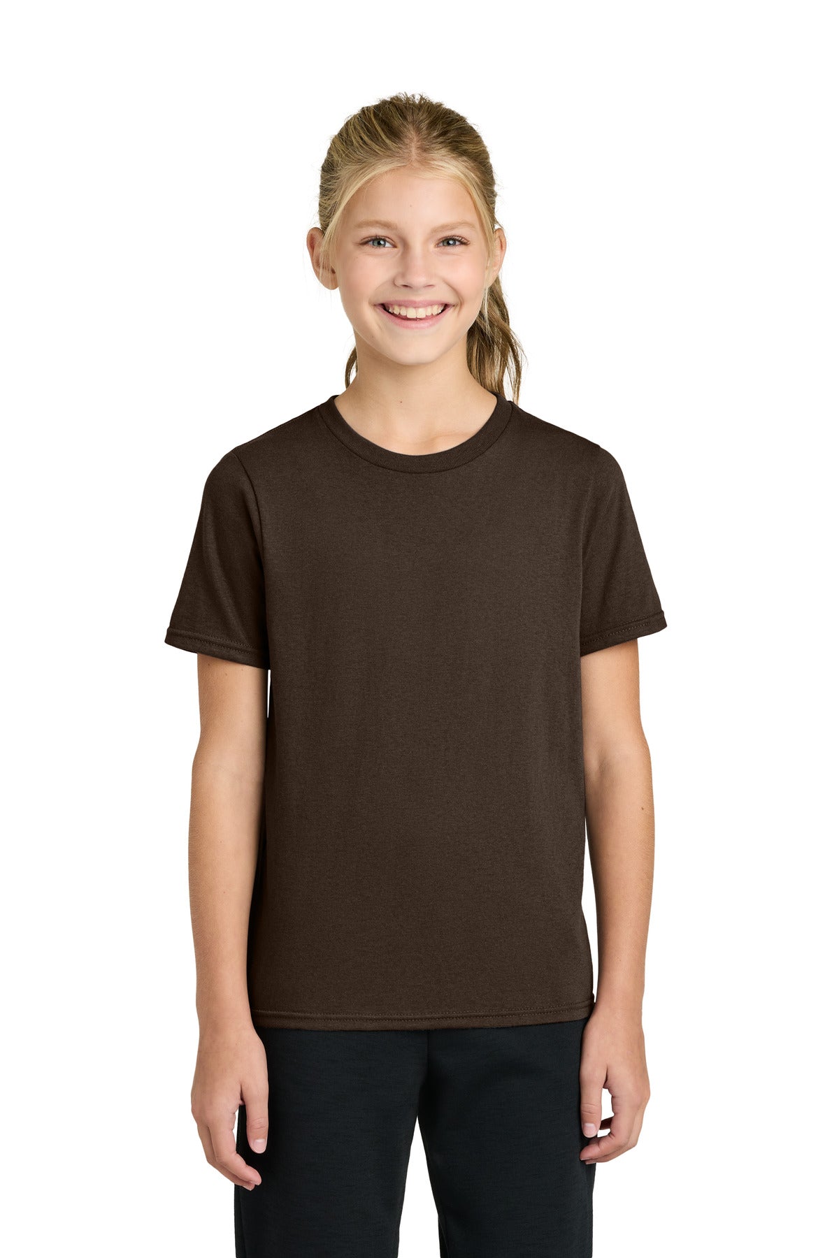 Custom logo Port & Co® Youth Easy Cotton Tee PC43Y in Dark Chocolate Brown