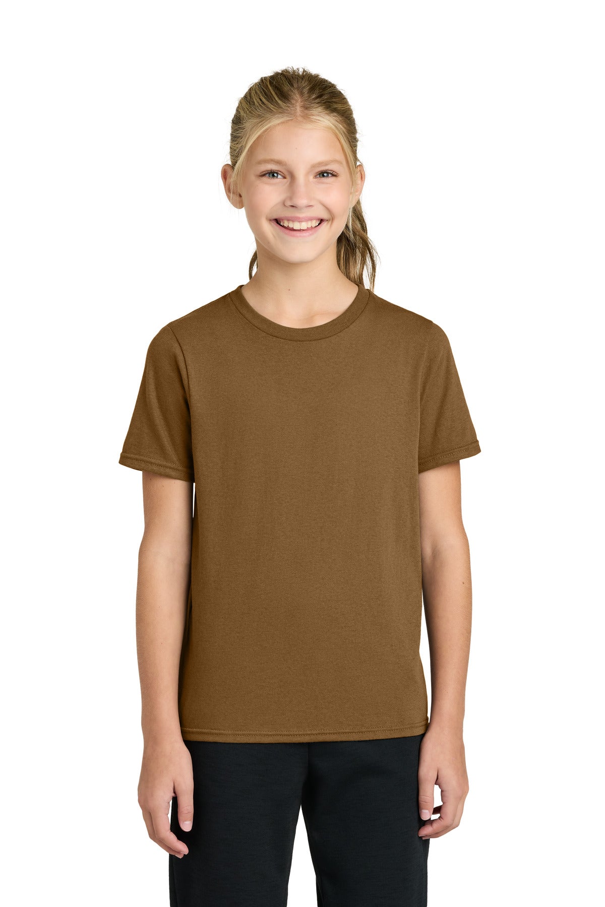 Custom logo Port & Co® Youth Easy Cotton Tee PC43Y in Duck Brown