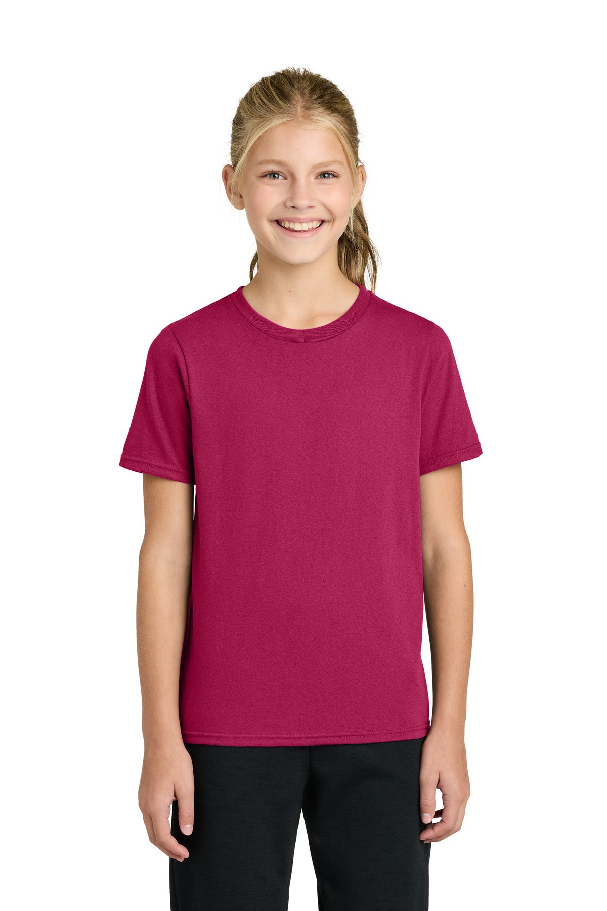 Custom logo Port & Co® Youth Easy Cotton Tee PC43Y in Flush Pink