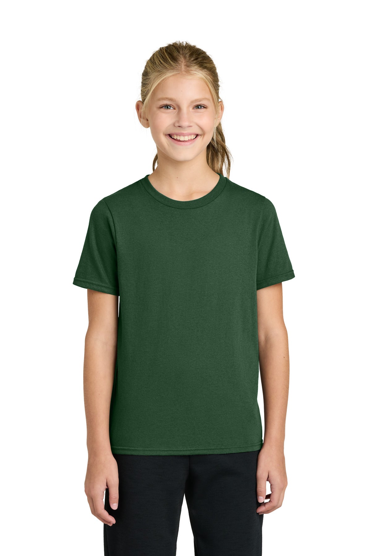 Custom logo Port & Co® Youth Easy Cotton Tee PC43Y in Forest Green