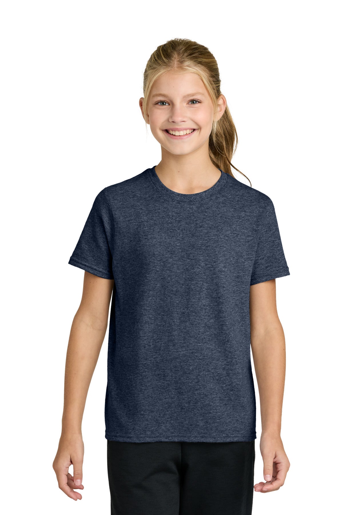 Custom logo Port & Co® Youth Easy Cotton Tee PC43Y in Heather Navy