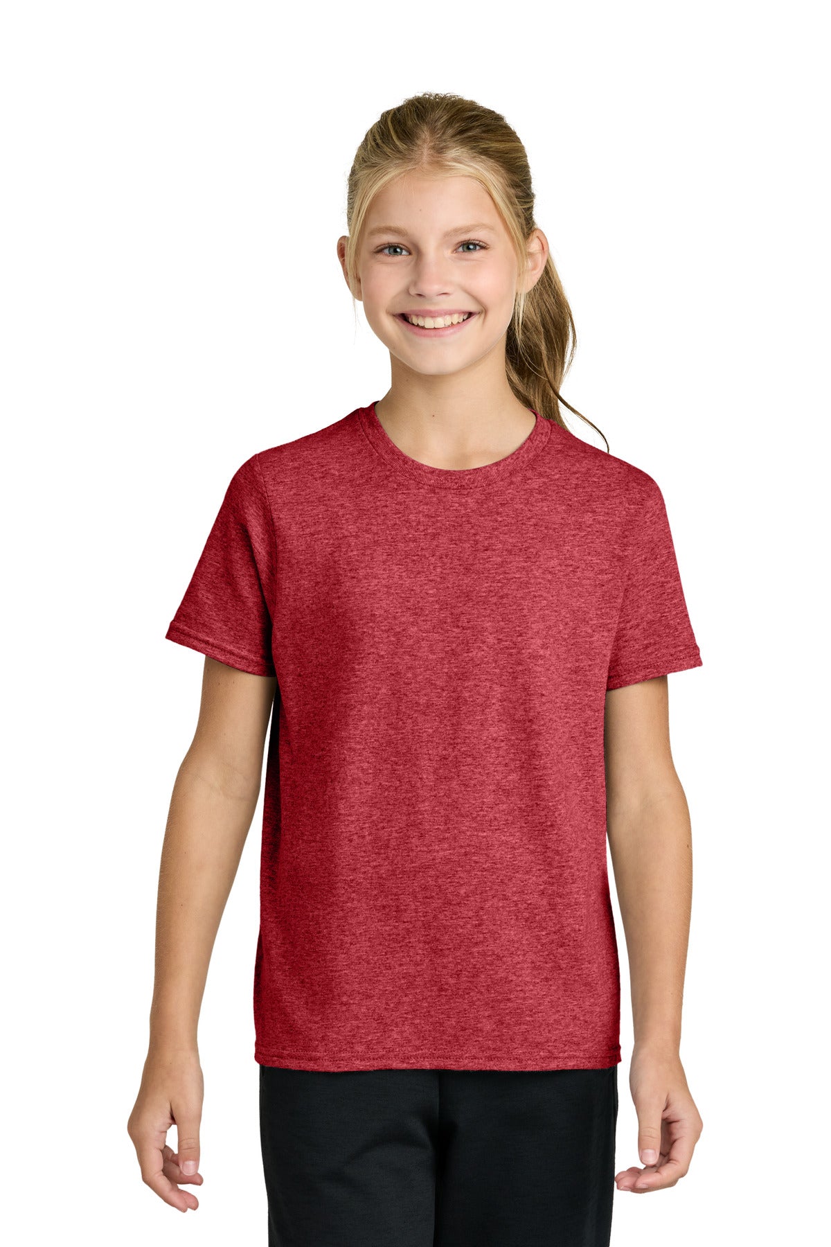 Custom logo Port & Co® Youth Easy Cotton Tee PC43Y in Heather Red
