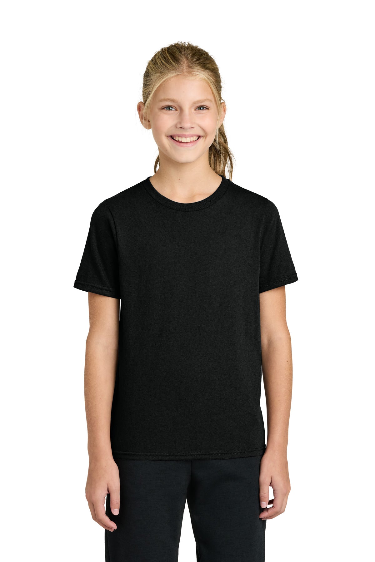 Custom logo Port & Co® Youth Easy Cotton Tee PC43Y in Jet Black