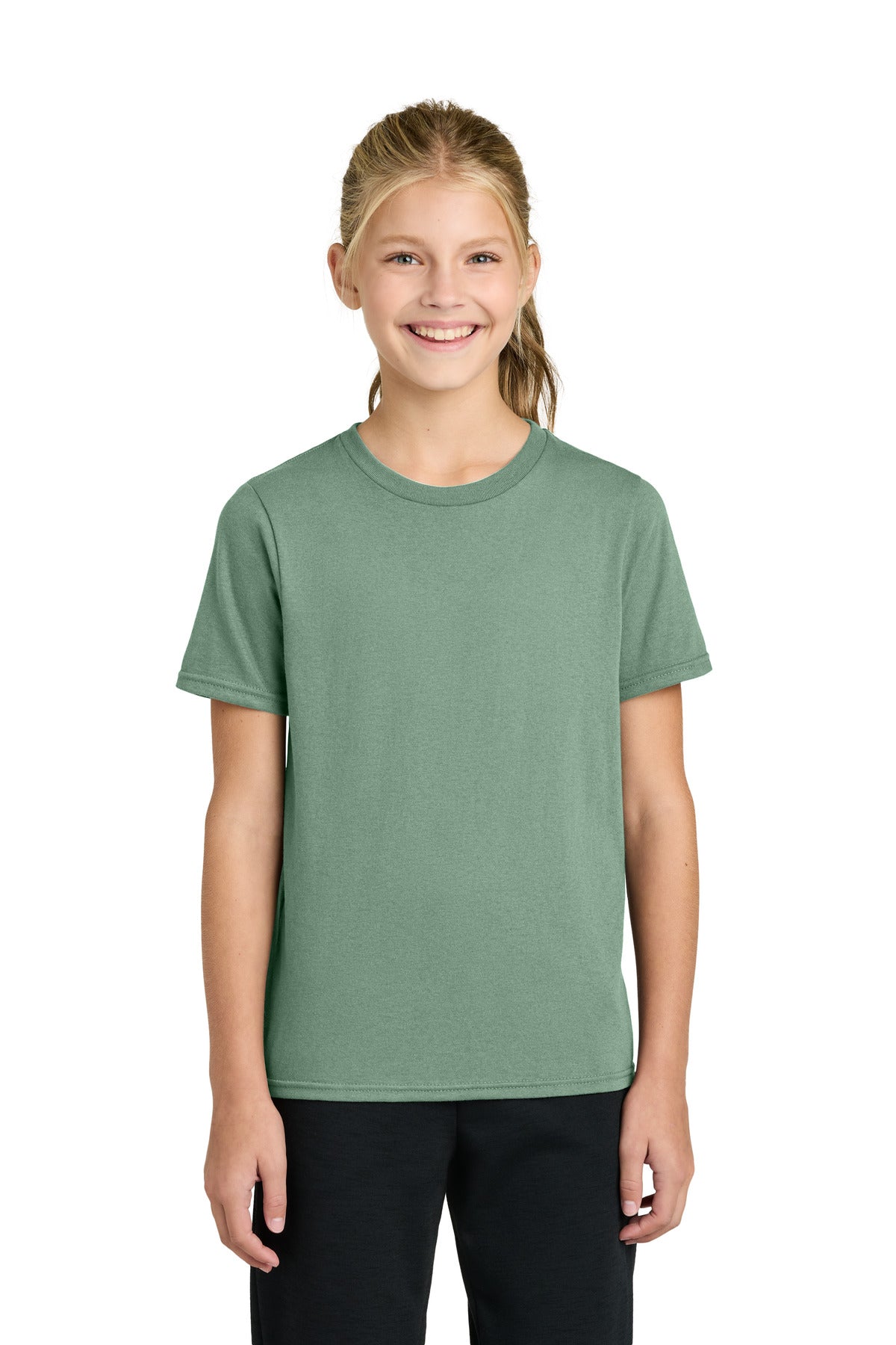 Custom logo Port & Co® Youth Easy Cotton Tee PC43Y in Laurel Green