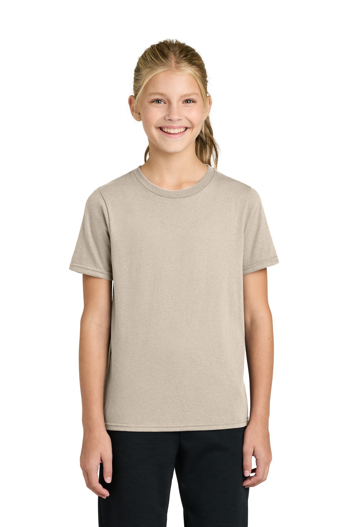 Custom logo Port & Co® Youth Easy Cotton Tee PC43Y in Light Sand