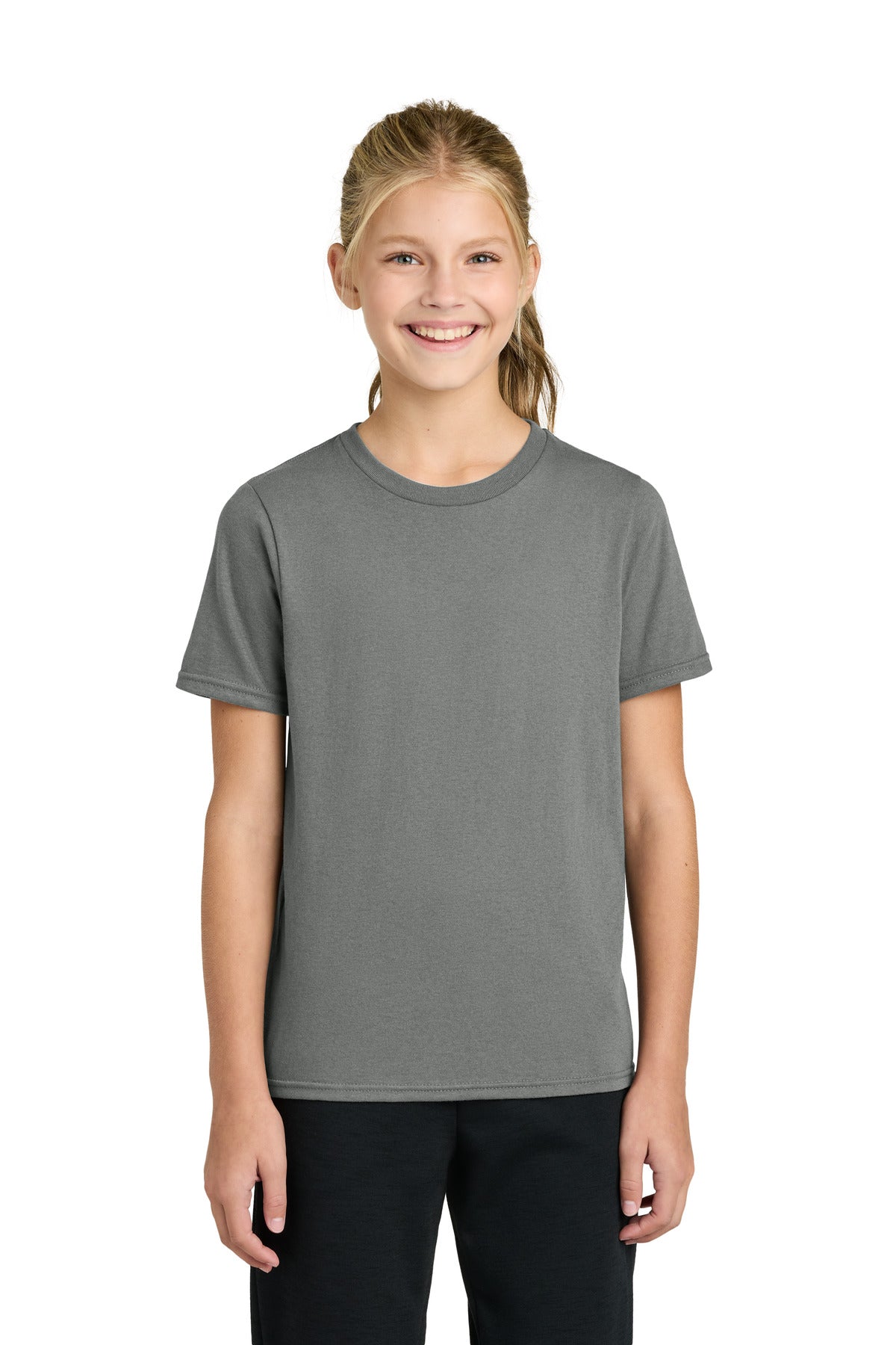 Custom logo Port & Co® Youth Easy Cotton Tee PC43Y in Medium Grey