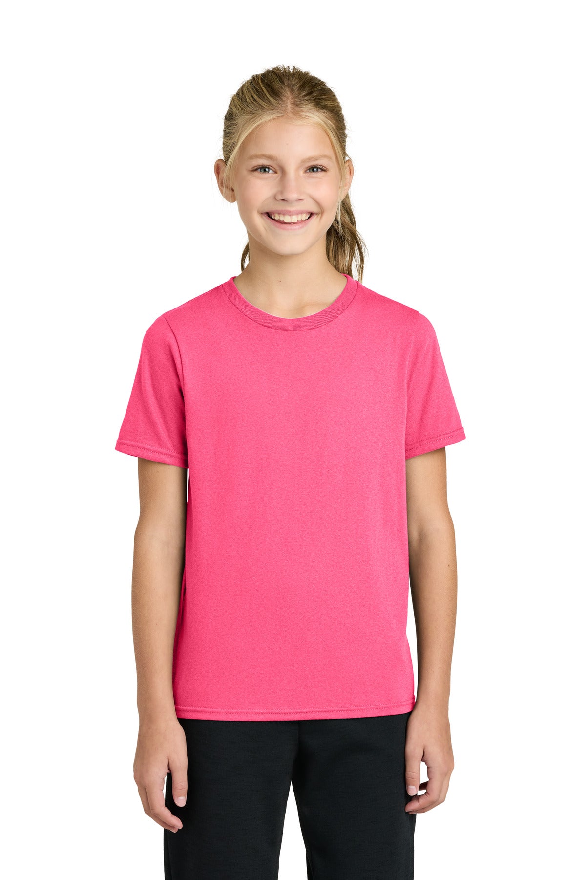Custom logo Port & Co® Youth Easy Cotton Tee PC43Y in Neon Pink