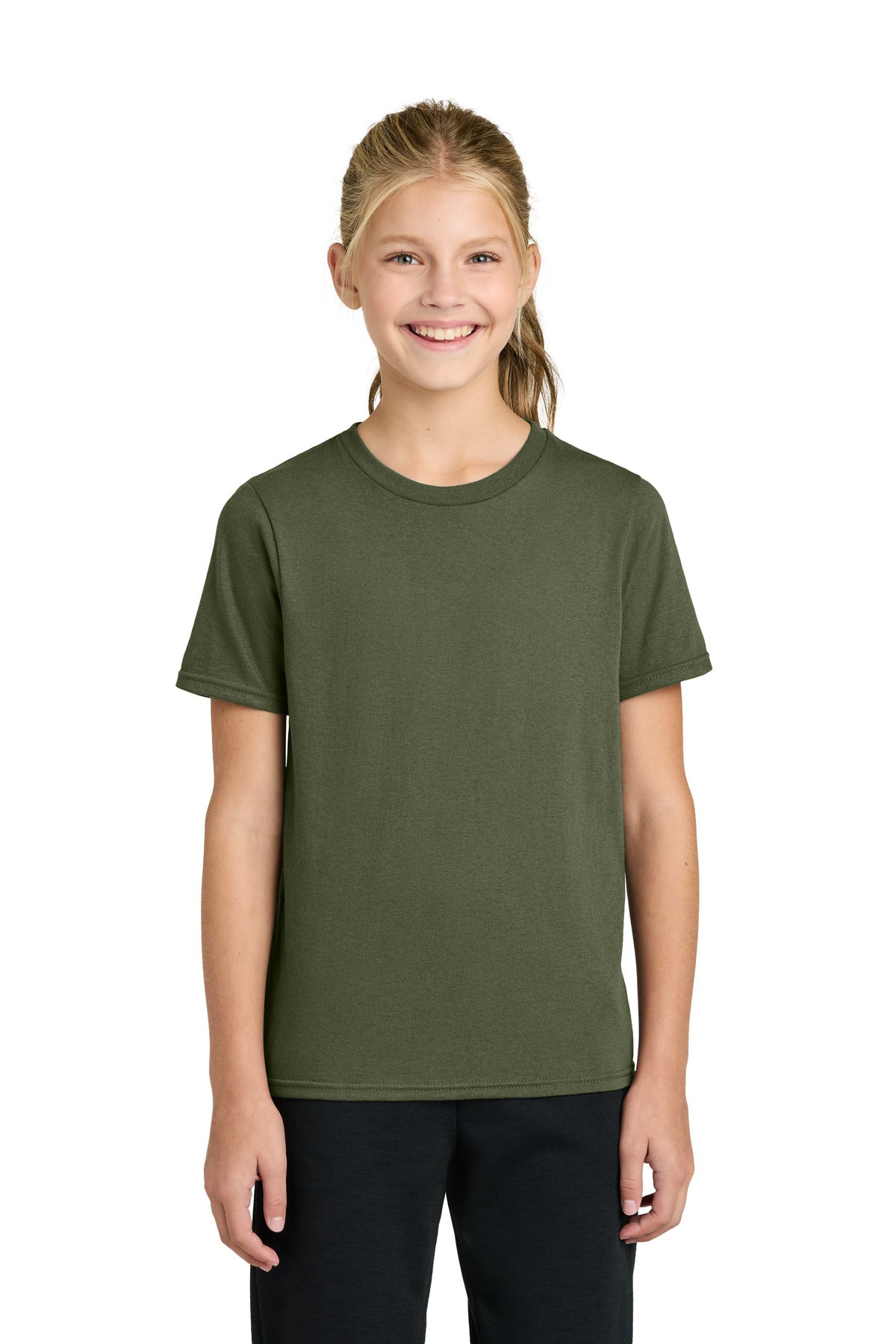 Custom logo Port & Co® Youth Easy Cotton Tee PC43Y in Olive Drab Green