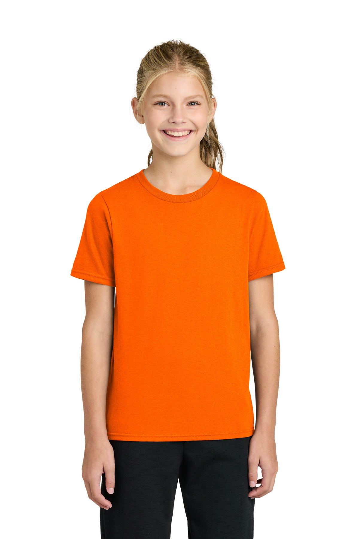 Custom logo Port & Co® Youth Easy Cotton Tee PC43Y in S. Orange