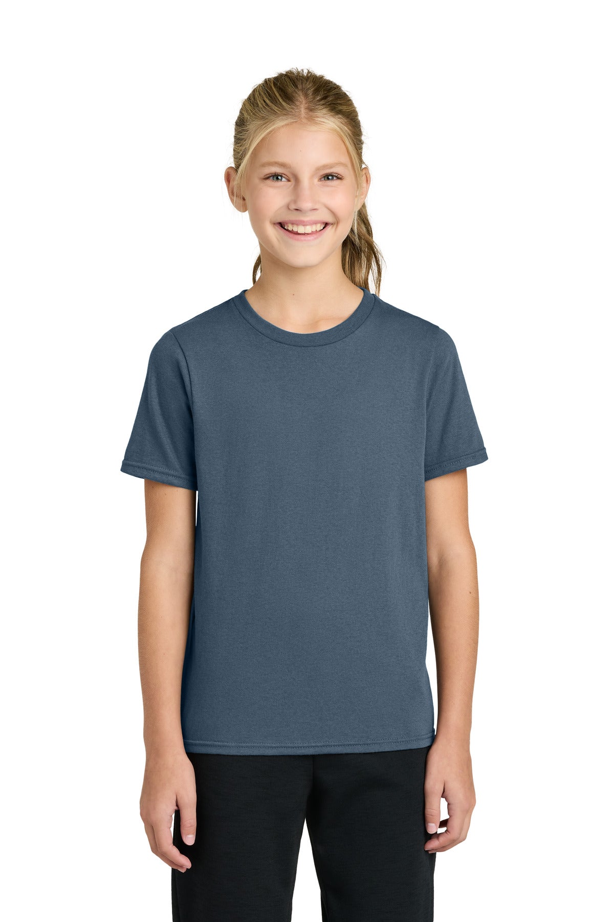 Custom logo Port & Co® Youth Easy Cotton Tee PC43Y in Steel Blue