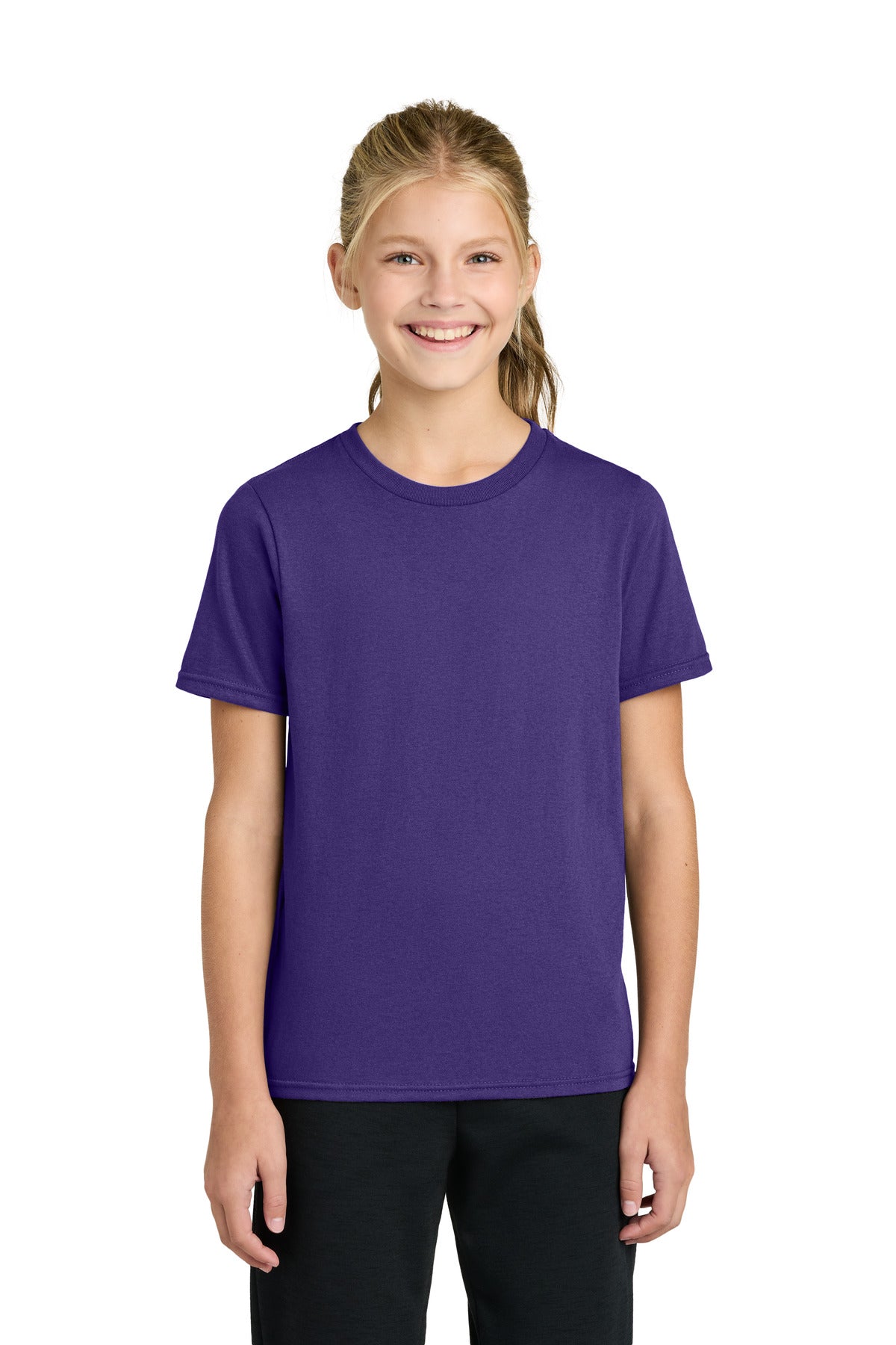 Custom logo Port & Co® Youth Easy Cotton Tee PC43Y in Team Purple