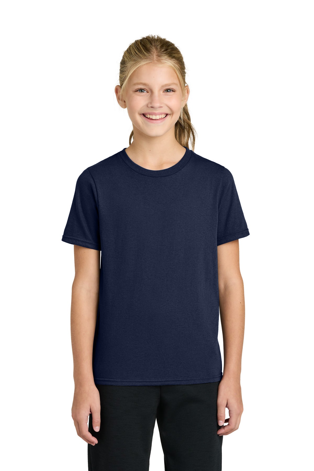 Custom logo Port & Co® Youth Easy Cotton Tee PC43Y in True Navy