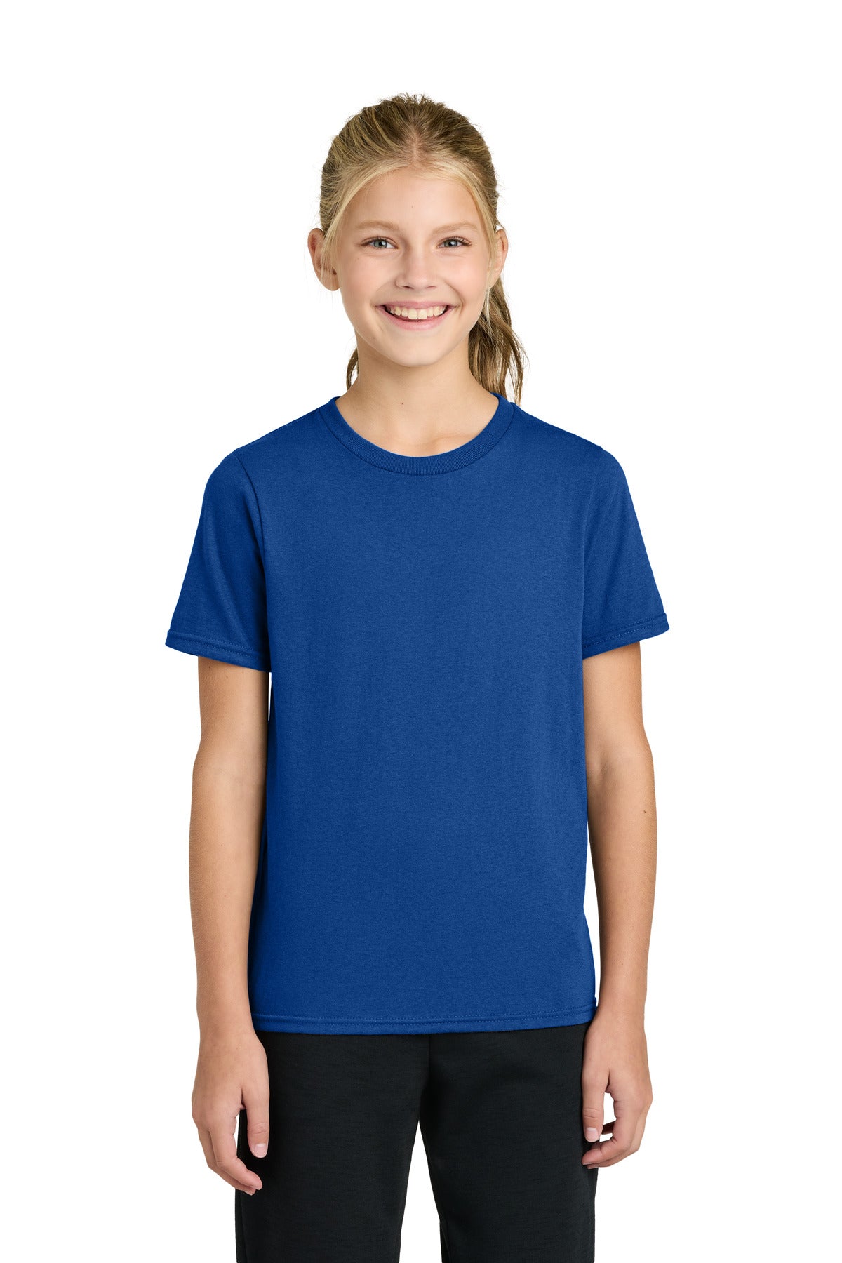 Custom logo Port & Co® Youth Easy Cotton Tee PC43Y in True Royal