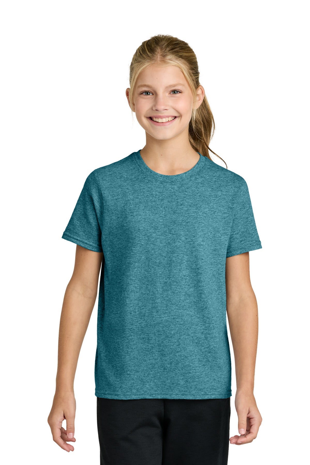 Custom logo Port & Co® Youth Easy Cotton Tee PC43Y in Vivid Teal Heather