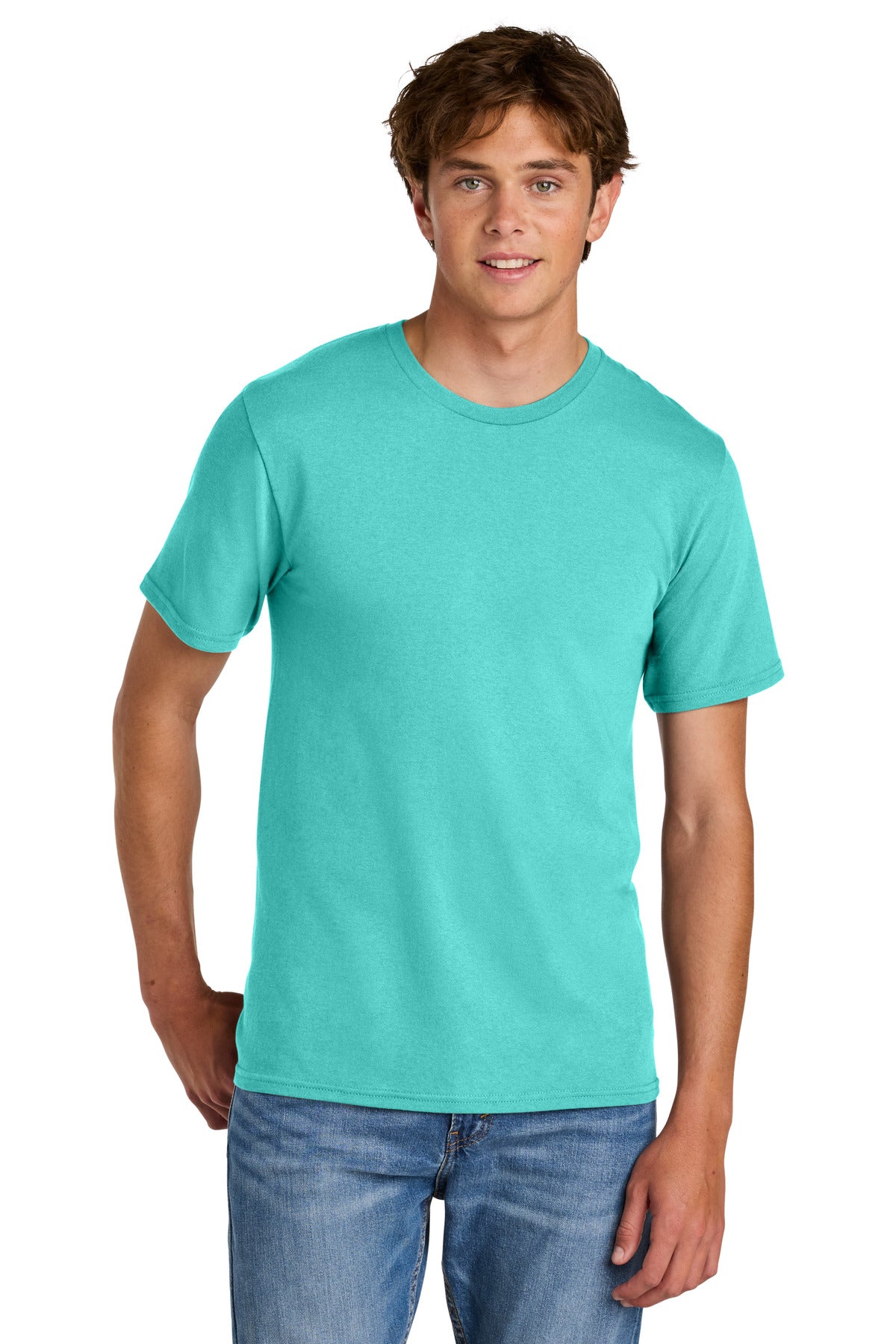Custom logo Port & Co® Easy Cotton Tee PC43 in Aqua