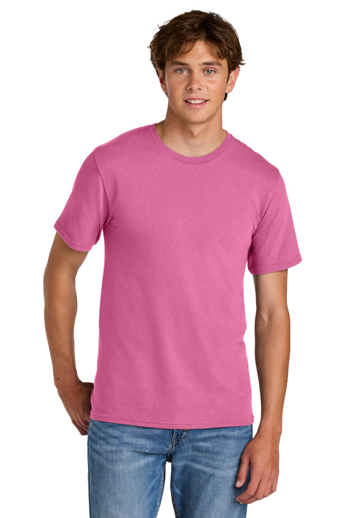 Custom logo Port & Co® Easy Cotton Tee PC43 in Awareness Pink