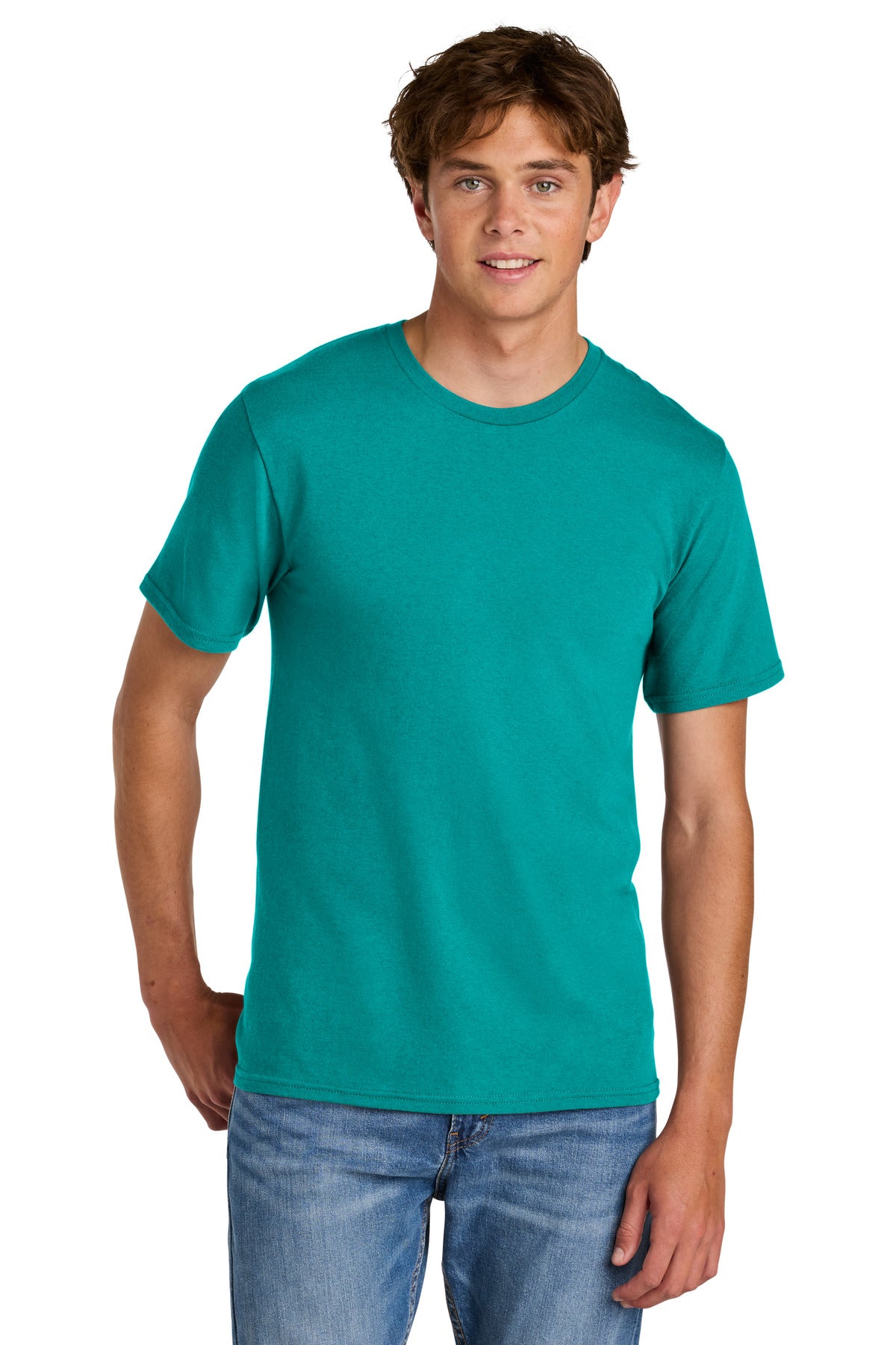 Custom logo Port & Co® Easy Cotton Tee PC43 in Bright Aqua
